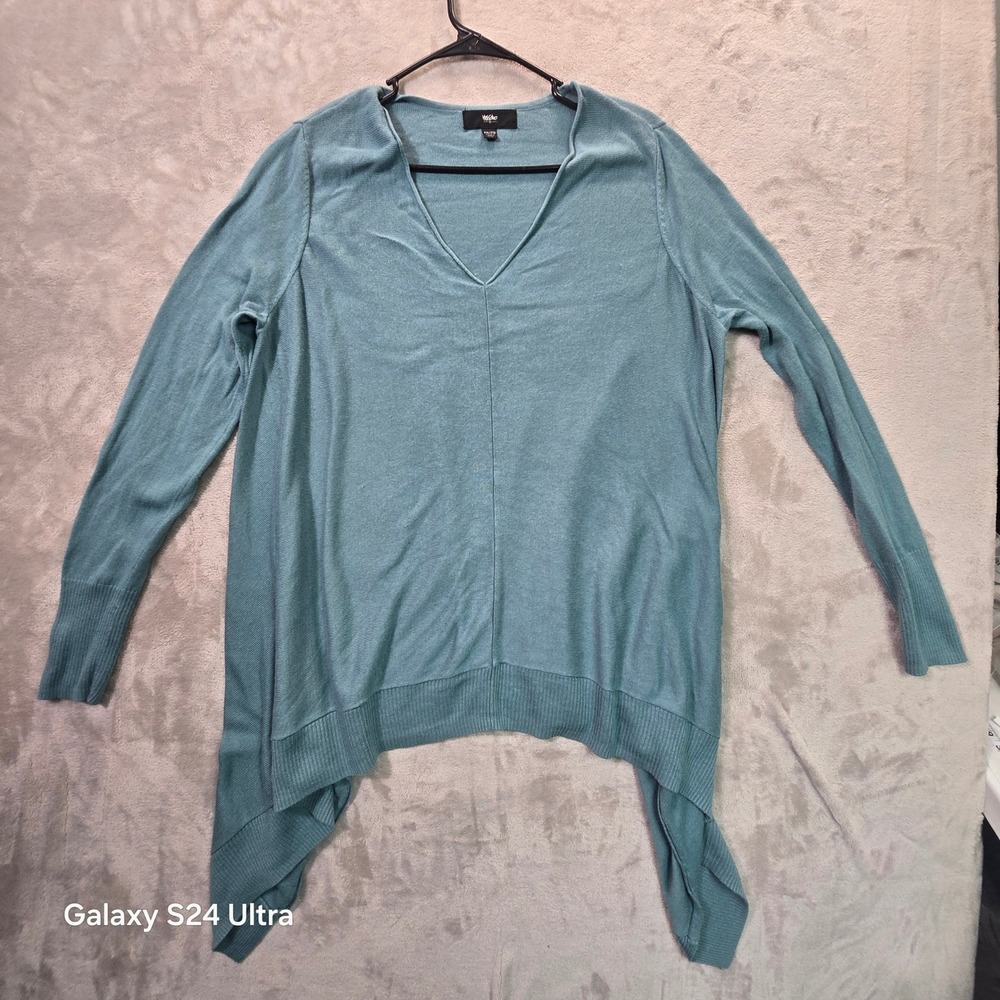 Mossimo Womens XXL Teal Blue V-Neck Sharkbite Hem Knit Pullover Sweater